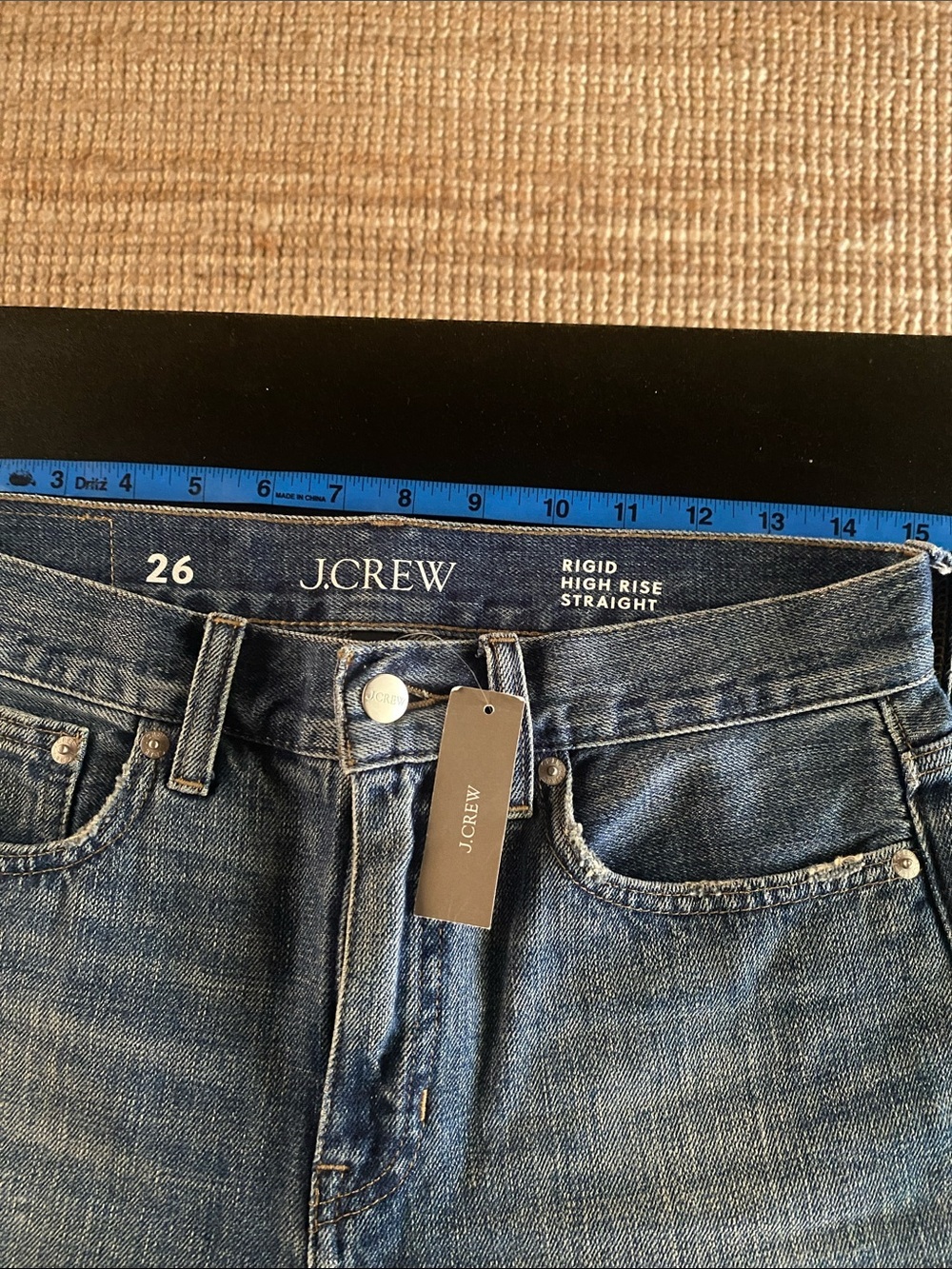 J. Crew Ridged High-Rise Straight Leg Medium Blue Jeans, Raw Hem, Size 26 - Picture 5 of 8